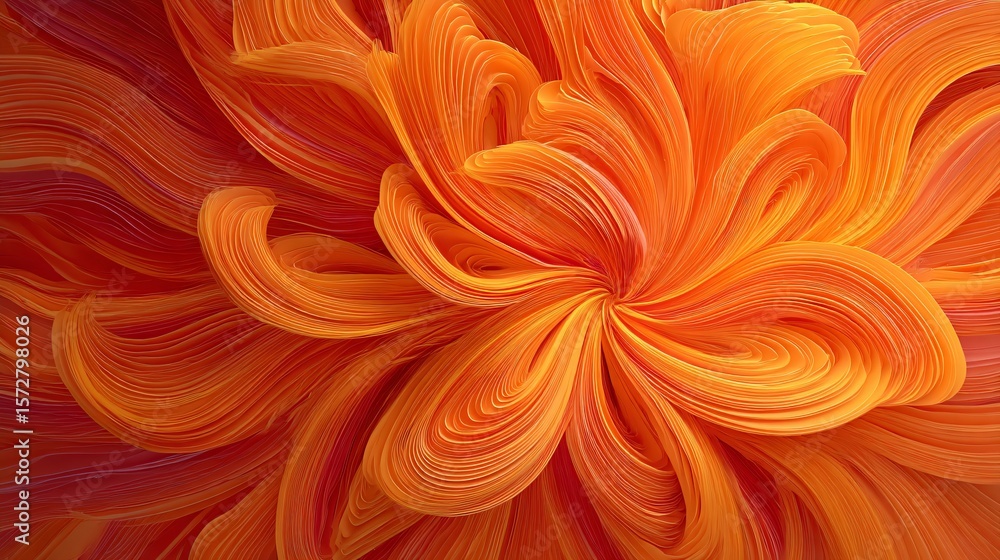 Poster dynamic orange swirls evoke dance of light, creating depth and movement with flowing, rhythmic