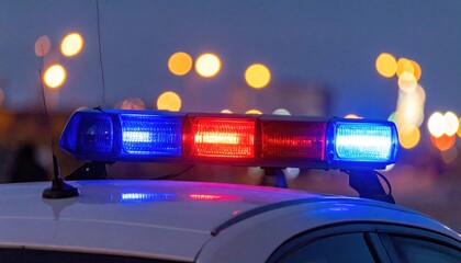 Blue and red light flasher atop of a police car