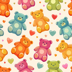 Seamless vector pattern with colorful y2k lollipop bears. 90s 00s cute accessory. Vintage jewellery background. Funky bijouterie texture