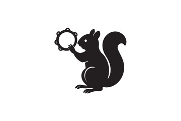 Squirrel Tambourine vector silhouette on white background.01
