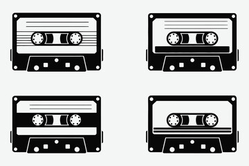 Obraz premium Four retro cassette tapes in a grid layout on a white background