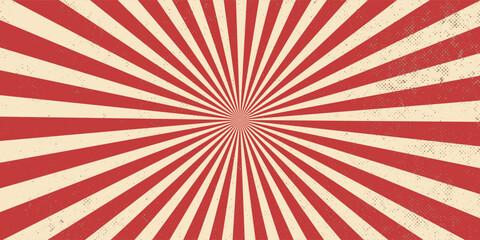Circus background and spiral retro rays vector pattern. Vintage poster of red white sun or star burst radial