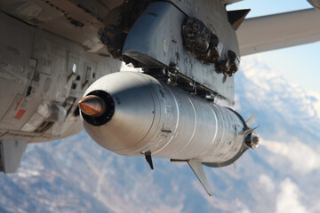 Obraz premium A silver missile is flying through the sky