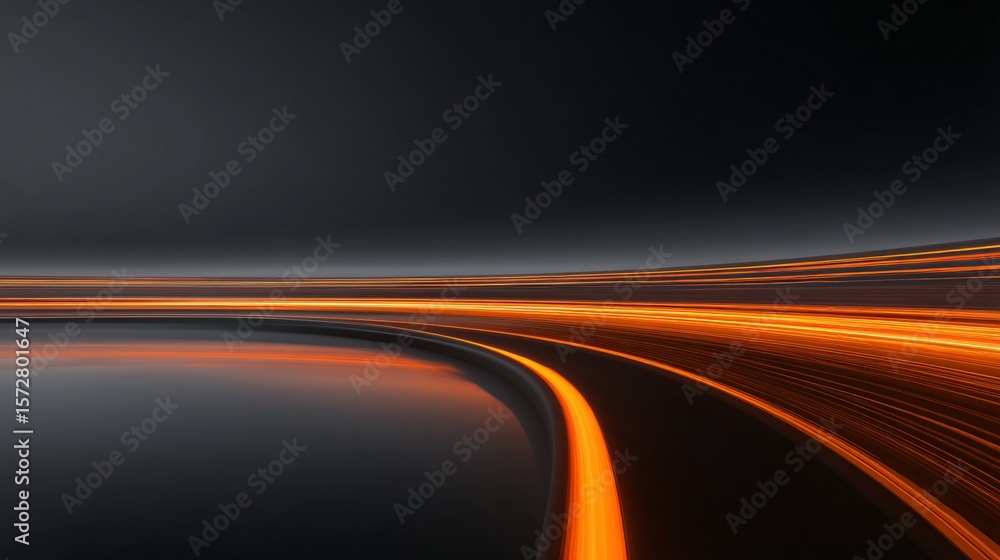 Poster dynamic orange light streaks carve through deep space, creating a compelling vision of abstract