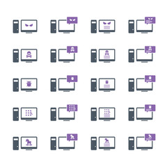 Malware desktop icon set. Hacking concept.