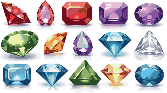 Create a kinds of deferent Gemstones colorful set vector art with white background.