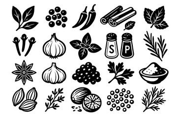 Fototapeta premium Hand drawn Kitchen Spices and Herbs vector set.