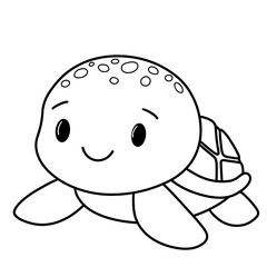 Cute turtle black doodle outline.