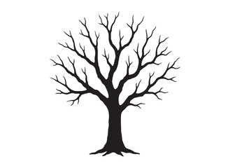 dry tree logo silhouette vector, dry tree logo icon, black dry tree silhouette vector illustration, old tree silhouette logo vector, winter trees logo silhouettes vector on a white background 
