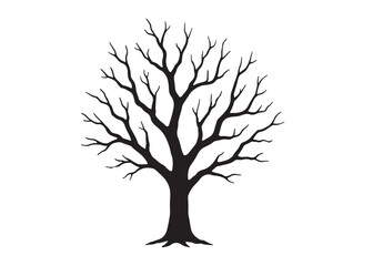 Obraz premium dry tree logo silhouette vector, dry tree logo icon, black dry tree silhouette vector illustration, old tree silhouette logo vector, winter trees logo silhouettes vector on a white background 