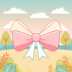 Cute ribbon bow clipart. Coquette and balletcore girly decoration. Hand drawn silk tape accessory. Vintage fashion element in pastel color. Vector drawing