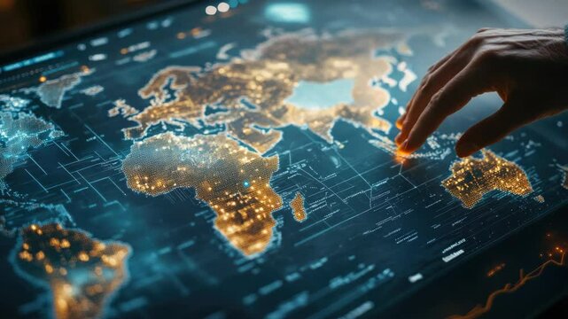 Hand on globe interface with projection mapping technology