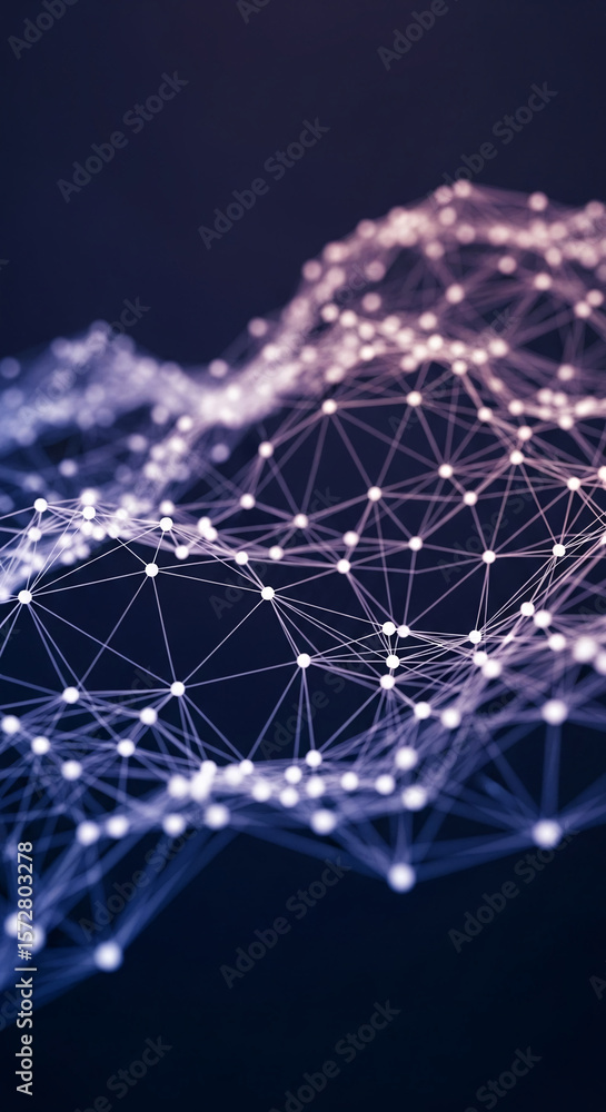 Poster abstract image of interconnected nodes forming a network, suggesting connection, communication, or d