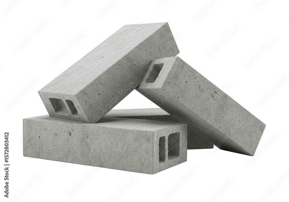 Poster a stack of gray concrete cinder blocks are isolated on a transparent background