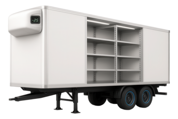 Refrigerated trailer with modular interior shelving and exterior temperature gauge