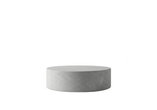 A round concrete podium stands isolated on a transparent background in a studio shot