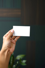 Blank business card mockup in hand. Generative ai
