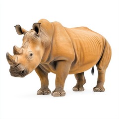 Obraz premium A realistic photo depicts a detailed, adult white rhinoceros standing against a pure white background showcasing its thick skin and powerful build in a high-quality image ideal for