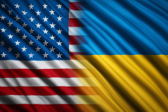 The flag of the United States and Ukraine are shown side by side