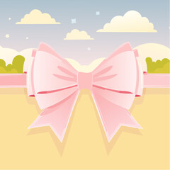 Cute ribbon bow clipart. Coquette and balletcore girly decoration. Hand drawn silk tape accessory. Vintage fashion element in pastel color. Vector drawing