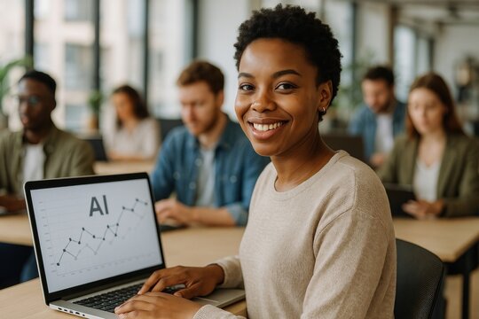 Diverse team collaborating with technology. - Powered by Adobe