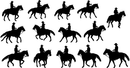 Cowboy Horse Riding Silhouette Vector
