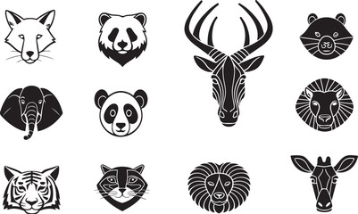 black and white animal icons set