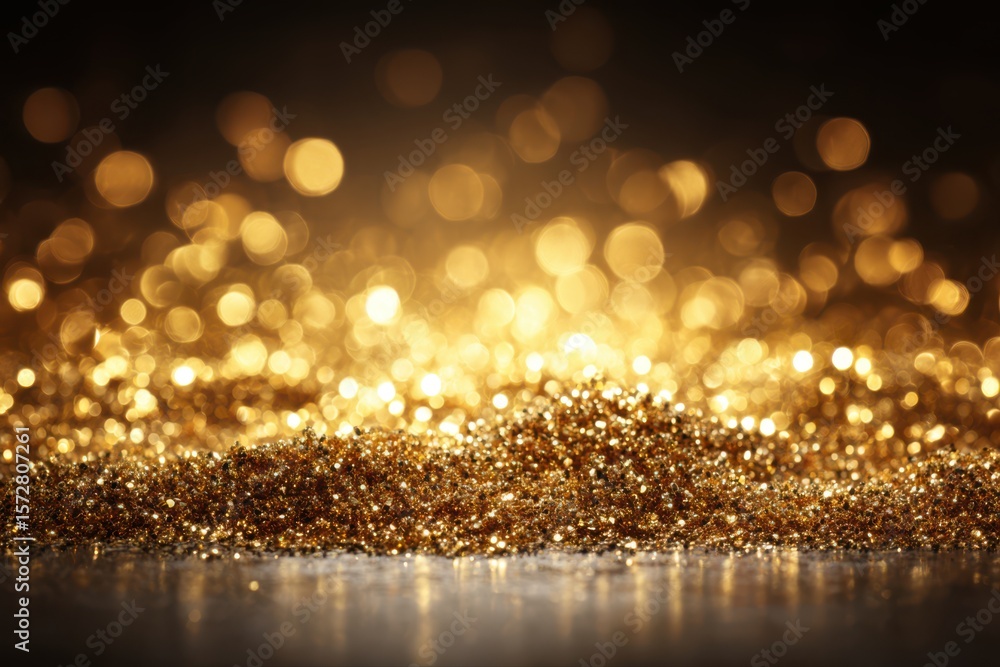 Poster a mesmerizing gold glitter background with shimmering particles floating in the air, creating a glam