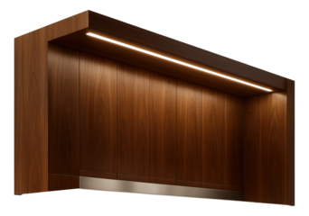 Wood-paneled hallway with recessed LED lighting