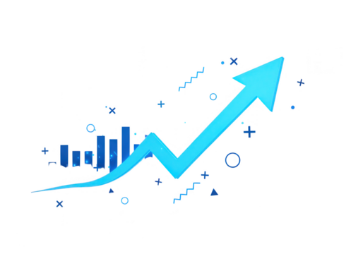 A blue arrow pointing upwards, symbolizing business growth and financial success isolated on transparent background