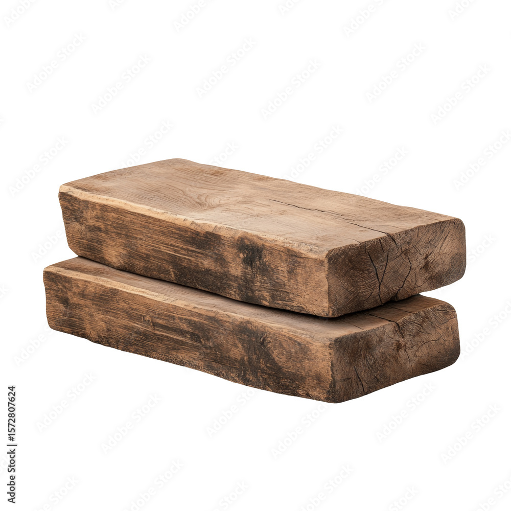 Aufkleber two rectangular wooden planks with natural texture and rough edges in uneven stacked position