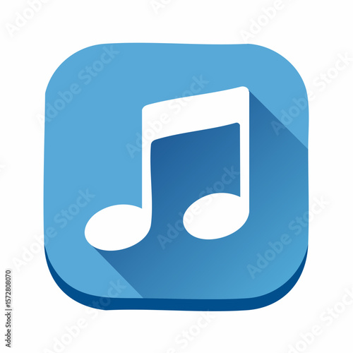 logo music icon for app, blue, long shadow