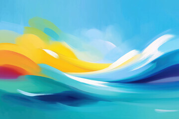 Abstract painting of colorful waves and light, symbolizing the biblical story of creation. A modern Christian illustration for themes of Genesis, divine power, and faith.