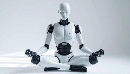 humanoid robot AI agent meditating in the lotus position