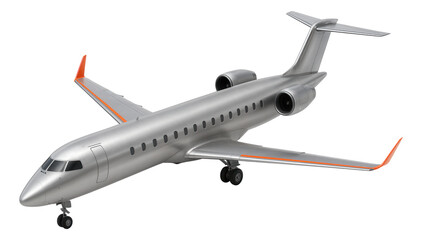 Obraz premium Twin-engine regional aircraft with underwing turbofans and elongated fuselage