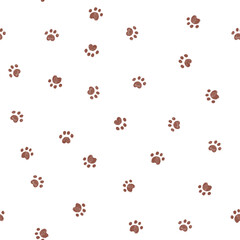 Seamless pattern with hand drawn animal paw print