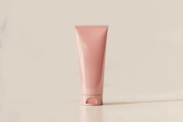 Elegant Pink Cosmetic Tube on a Minimalist Background.  A studio shot featuring a single, sophisticated pink tube of cosmetic product. Elegant Pink Cosmetic Tube on a Soft Pastel Background