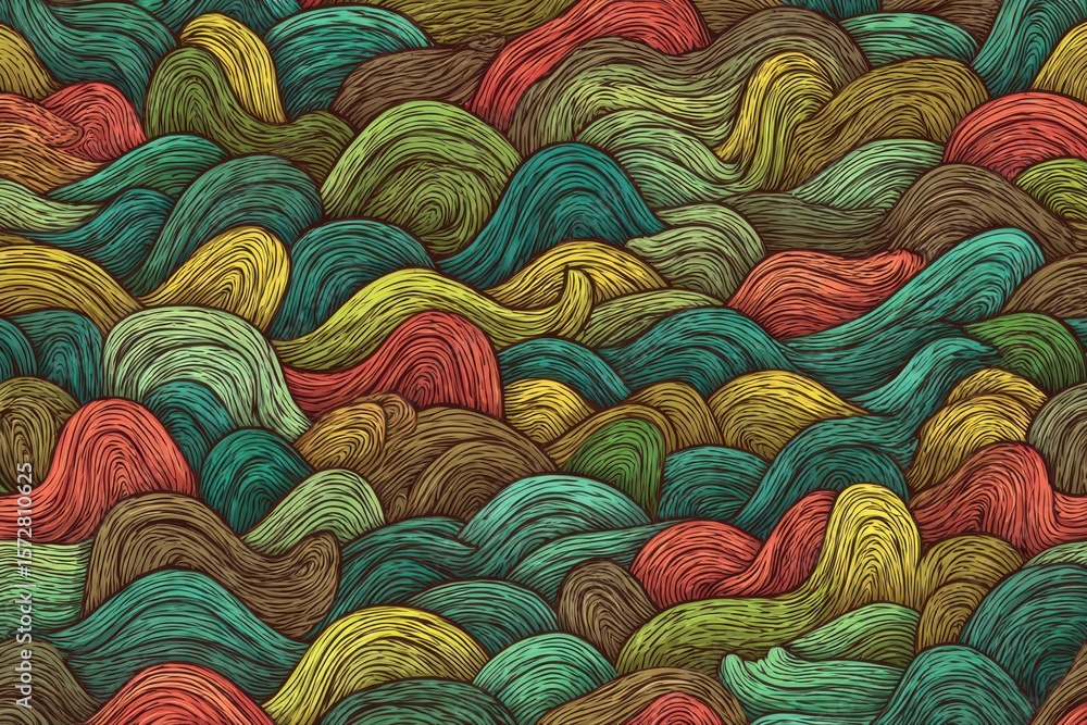 Poster this abstract image showcases a seam of colorful yarns in muted tones, creating a unique and artisti