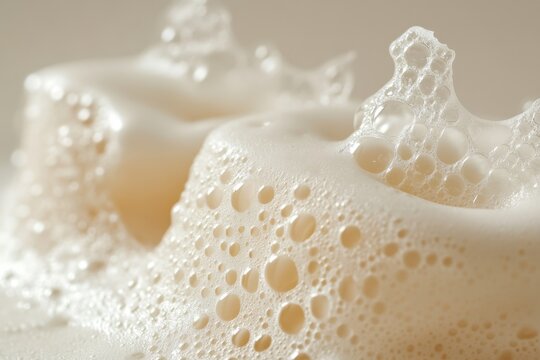 Close-up of delicate soap bubbles, from sulfate and paraben free solid shampoo, natural hair care concept