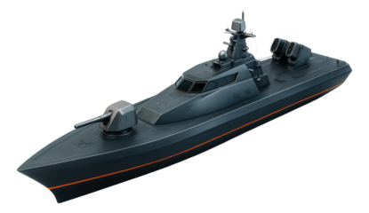 Armored missile cruiser featuring a sleek hull design and forward-mounted gun turret