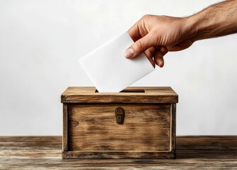 A Hand Casting a Ballot into a Wooden Ballot Box, Symbolizing Democratic Participation and Electoral Process in a Modern Society