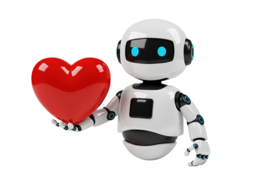 Isolated Robot Holding Red Heart