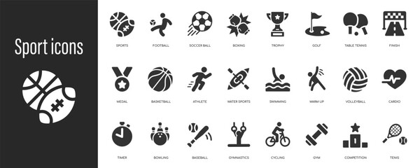 Sports icon set football, basketball, gym and volleyball