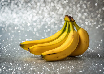 silver glitter, banana on glitter. Luxury banana. Organic. Pesticide-free. Selected. With gold.