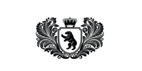 Emblem with Wings in Vintage Heraldic Shield Design