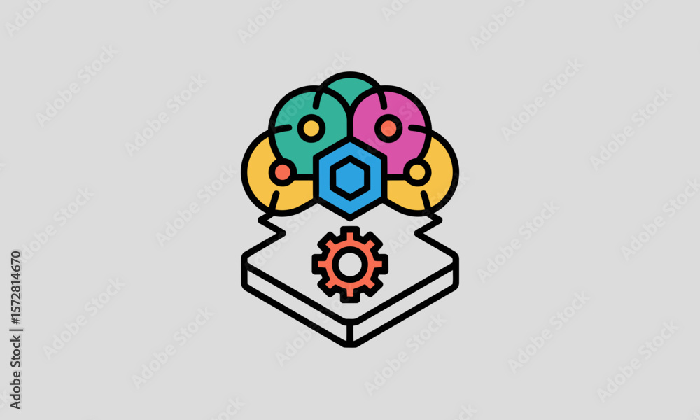Poster abstract brain processes data, showcasing artificial intelligence in a minimalist style with a teamw