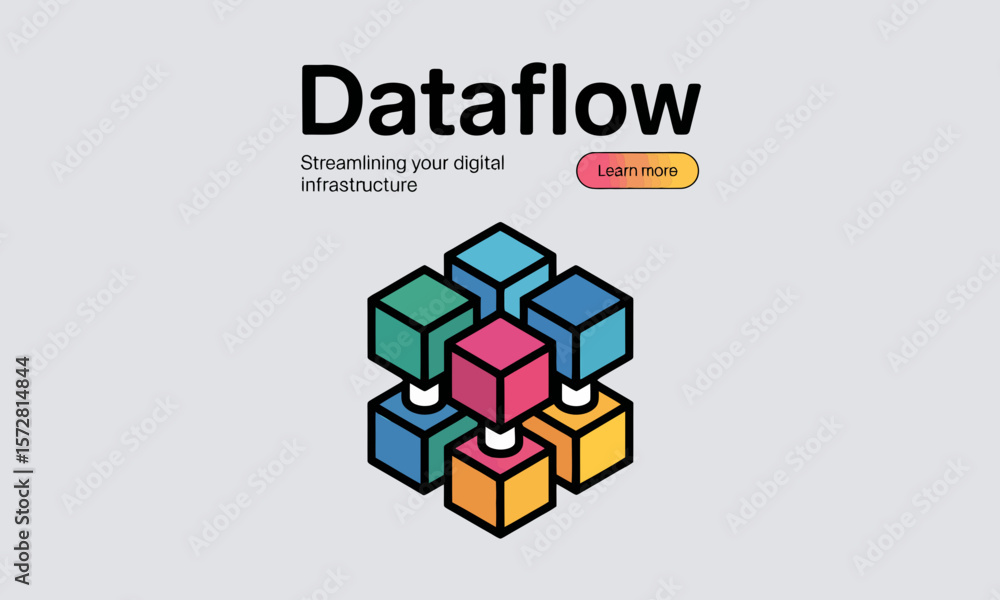 Poster data cubes connect, symbolizing dataflow in a modern, abstract illustration conveying digital infras