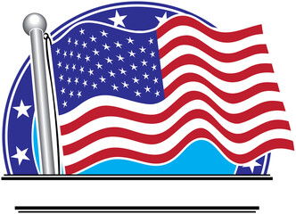 American flag emblem with blank banner for tagline. Patriotic banner icon isolated. American flag with blank space for your own title. Veteran owned. Made in the USA icon