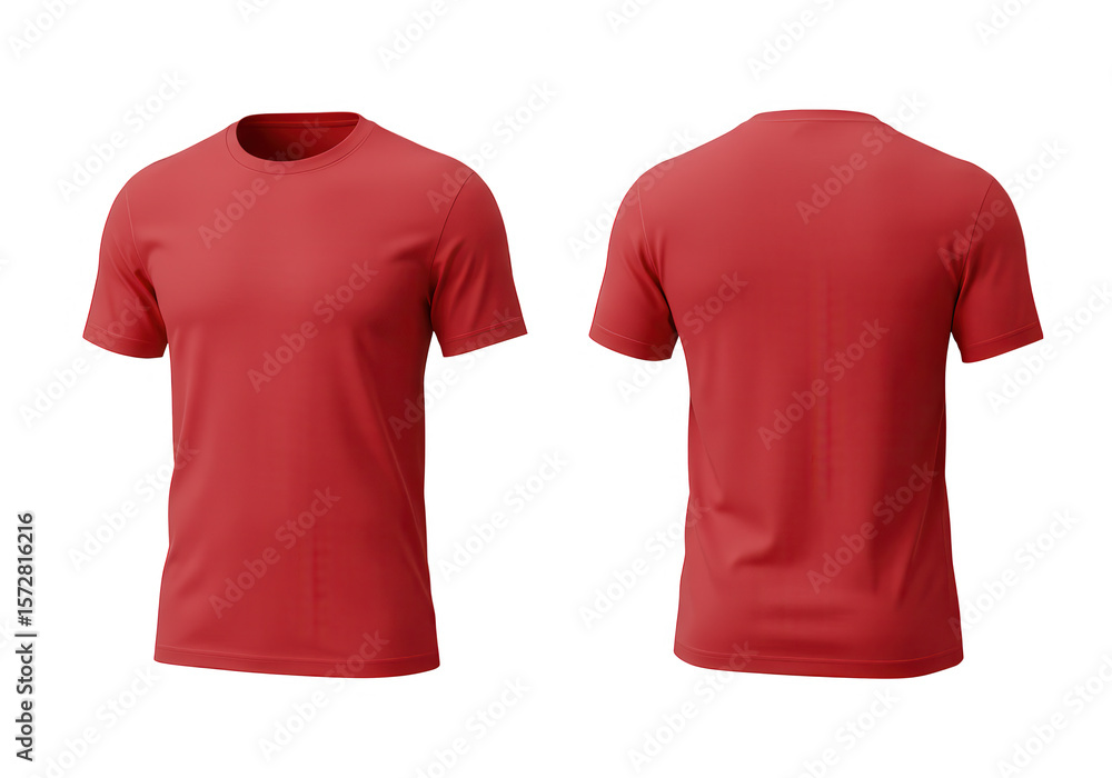 Aufkleber a vibrant red tshirt is displayed from the front and back on a clean transparent background