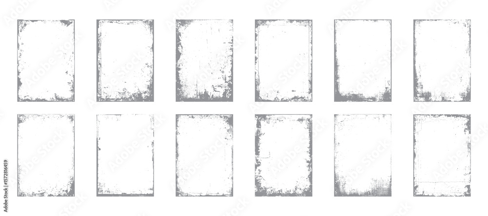 Poster distressed grunge frame texture bundle with rough rectangle borders. vintage overlay edge design col